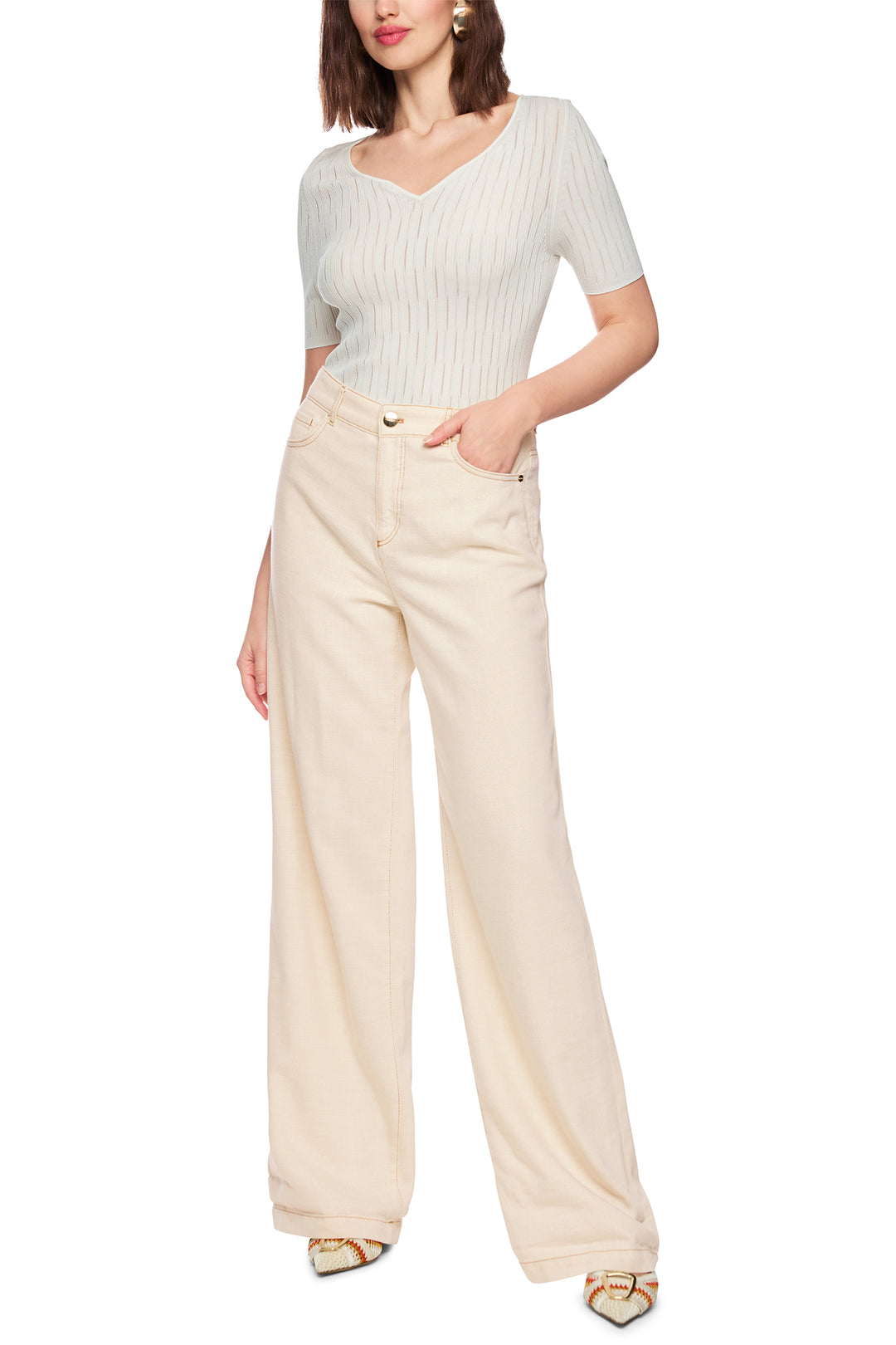 Marc Cain Collections AC 82.24 D23 112 Bright Ecru Wide Fit High Waist Jeans