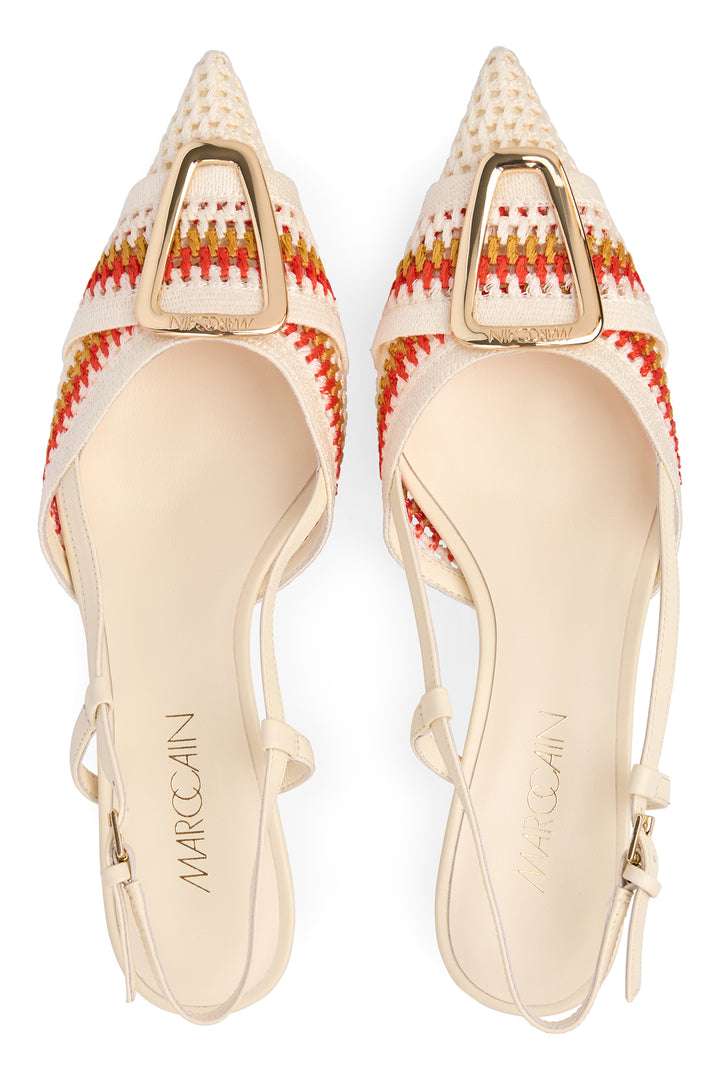 Marc Cain Collections AC SD.05 M58 112 Bright Ecru Knit Slingback Shoes