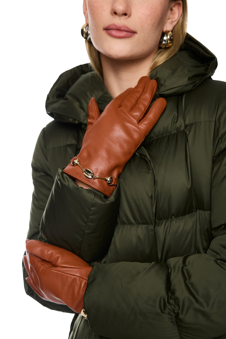 Marc Cain Collections Brown Leather Gloves, worn on the hand