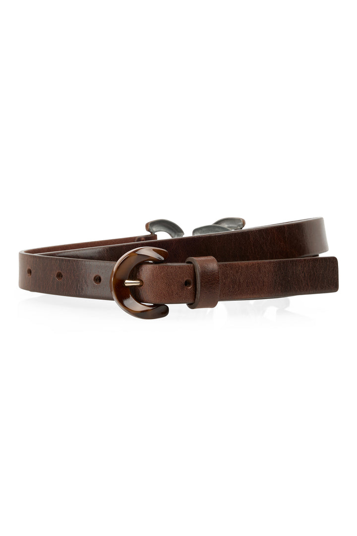 Marc Cain Collections deep wood brown leather belt at Olivia Grace Fashion