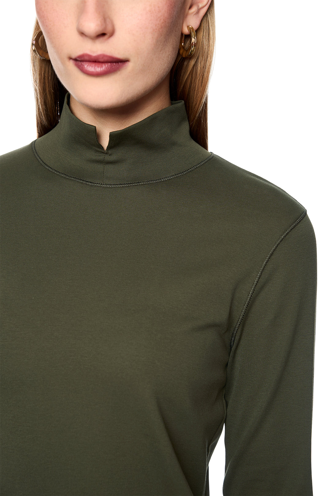 Marc Cain Collections Forest Night Green Jersey Top, neckline detail