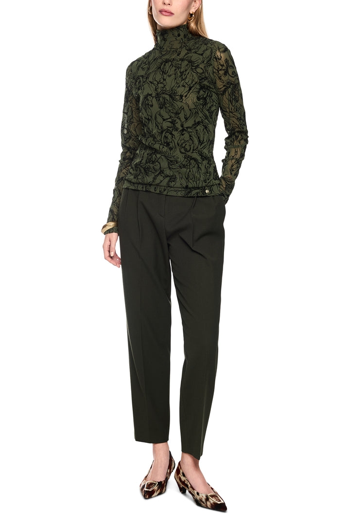Marc Cain Collections Forest Night Green Horse Print Jersey Top, full length front view