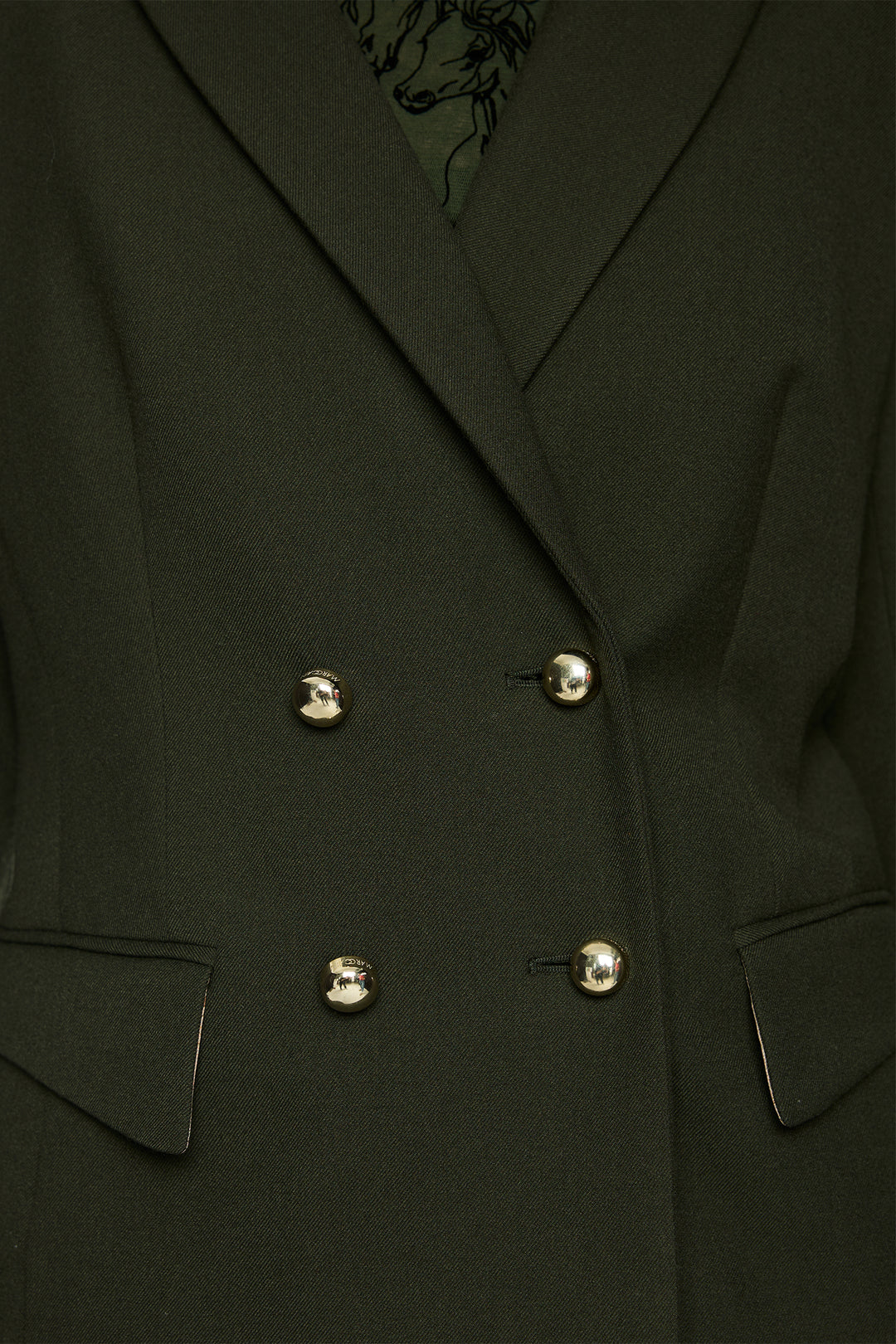 Marc Cain Collections Forest Night Green Woven Jacket, button detail