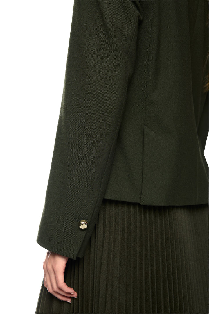 Marc Cain Collections Forest Night Green Woven Jacket, sleeve detail