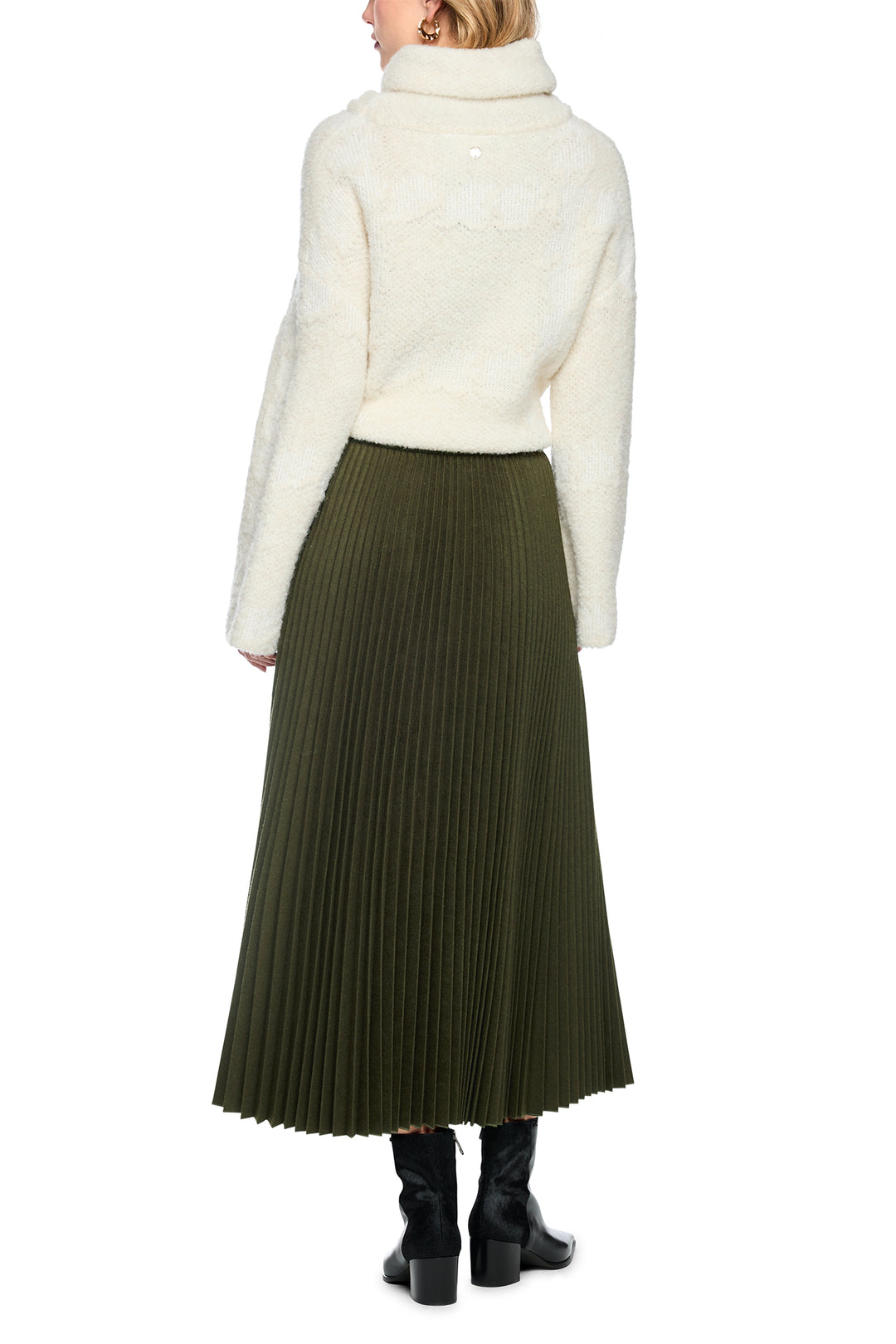 Marc Cain Collections Forest Night Green Woven Skirt, full length back view