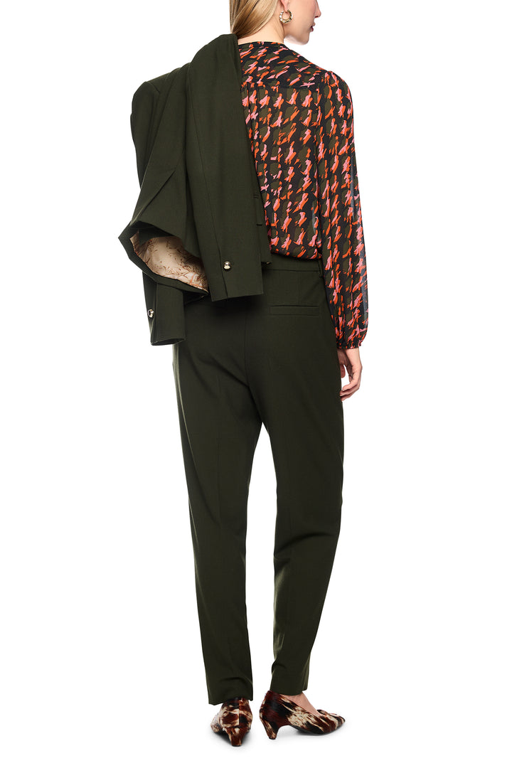 Marc Cain Collections Forest Night Green Woven Trousers, full length back view