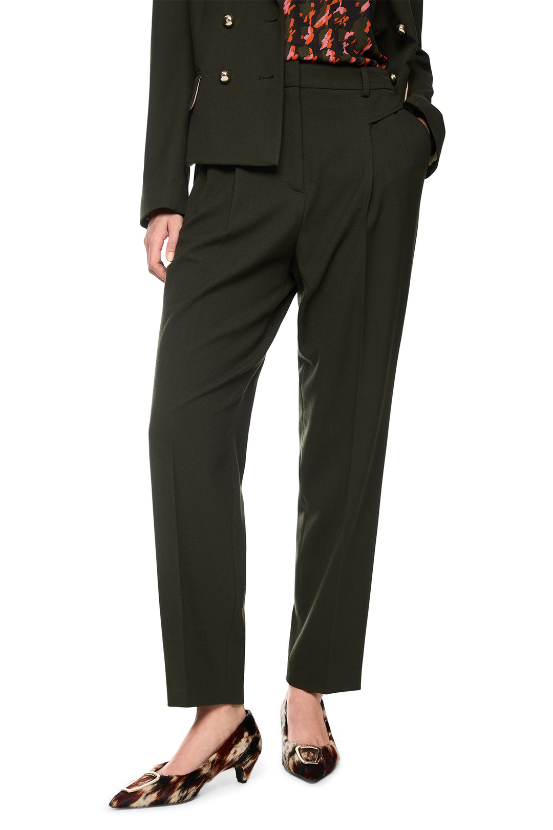 Marc Cain Collections Forest Night Green Woven Trousers, front view