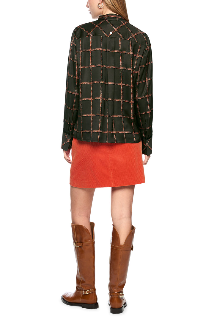 Marc Cain Collections Houndcheck Green Woven Blouse, full length back view