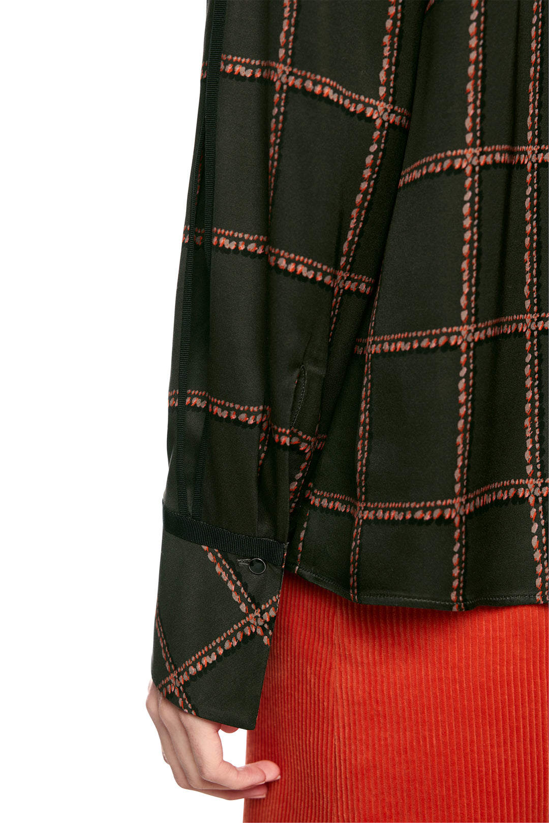 Marc Cain Collections Houndcheck Green Woven Blouse, cuff detail
