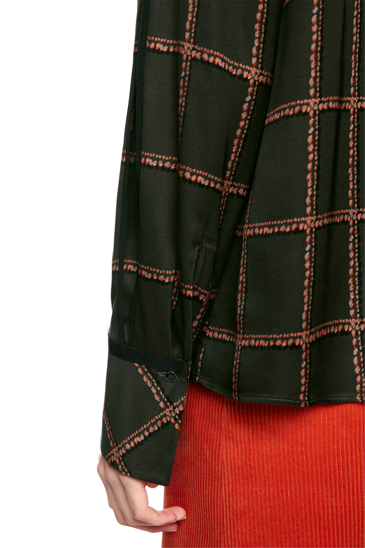 Marc Cain Collections Houndcheck Green Woven Blouse, cuff detail