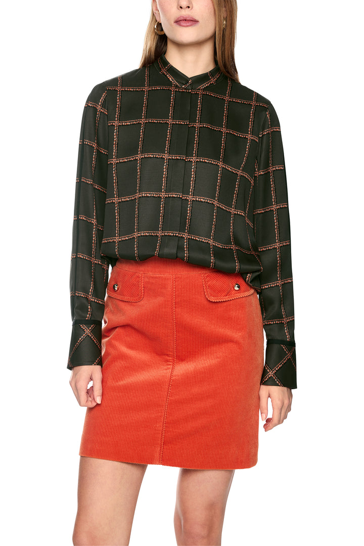 Marc Cain Collections Houndcheck Green Woven Blouse, front view