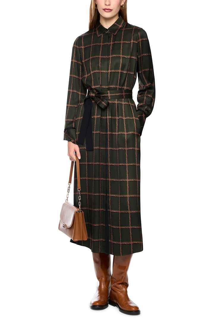 Marc Cain Collections Houndcheck Green Woven Dress, full length front view