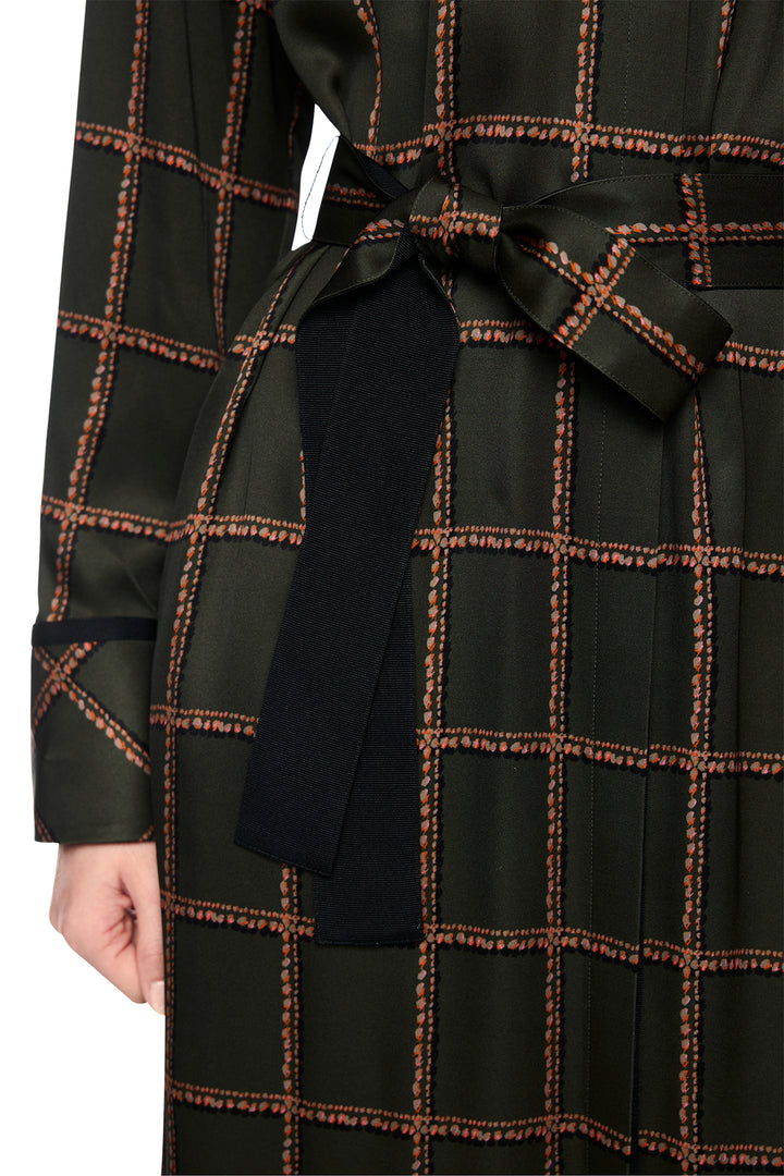 Marc Cain Collections Houndcheck Green Woven Dress, tie belt detail