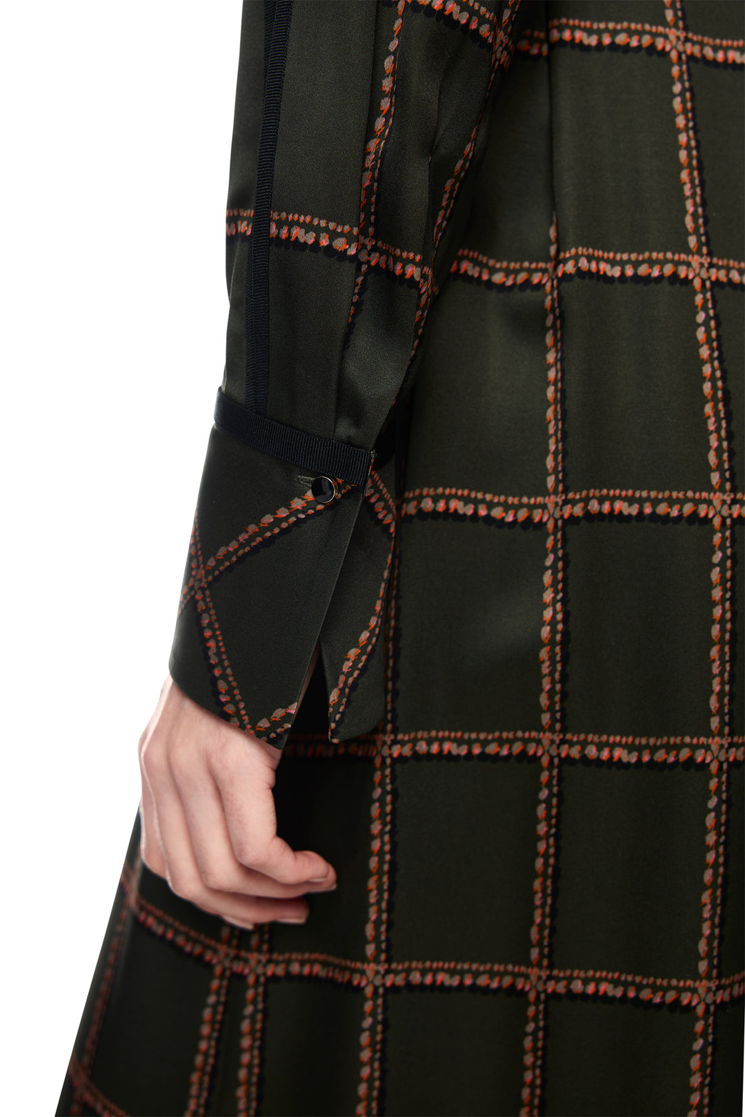 Marc Cain Collections Houndcheck Green Woven Dress, sleeve detail