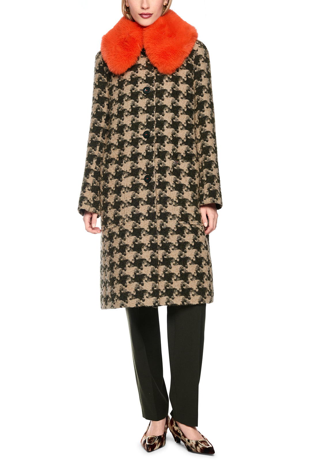 Marc Cain Collections Houndcheck Multicolour Woven Coat, full length front view
