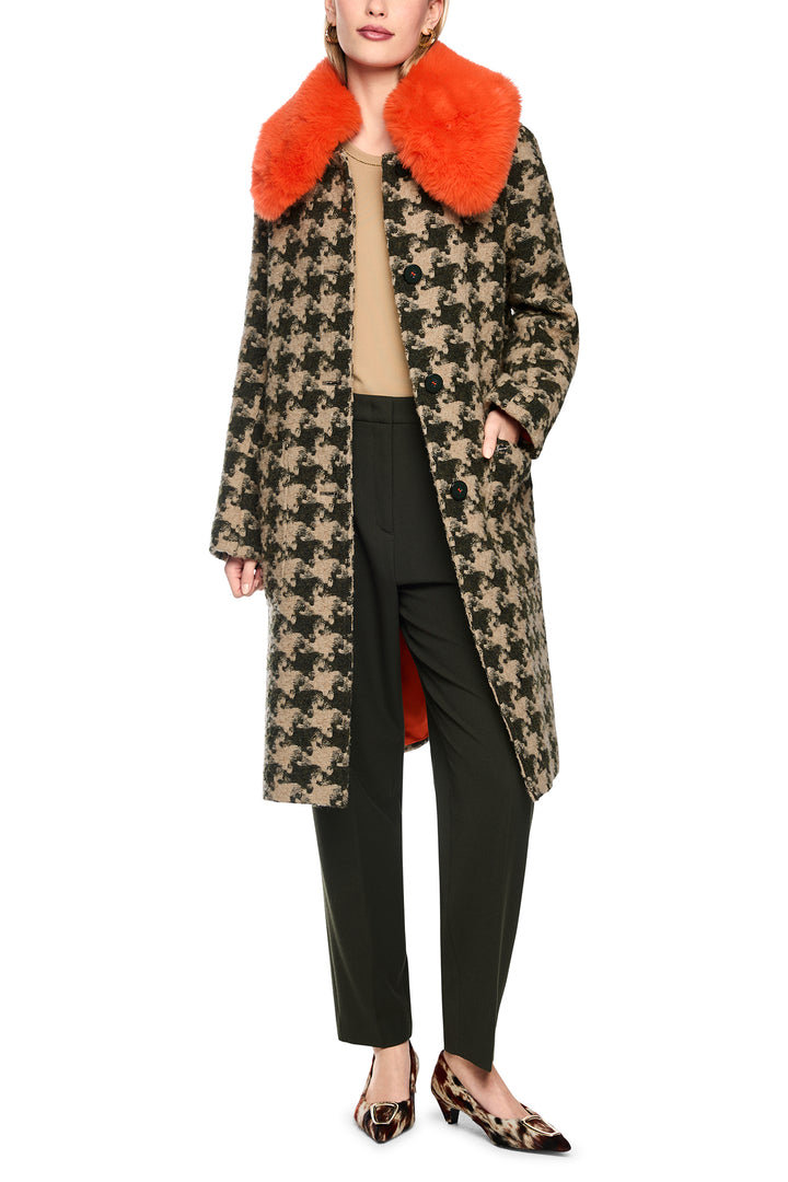 Marc Cain Collections Houndcheck Multicolour Woven Coat, full length front view, worn open