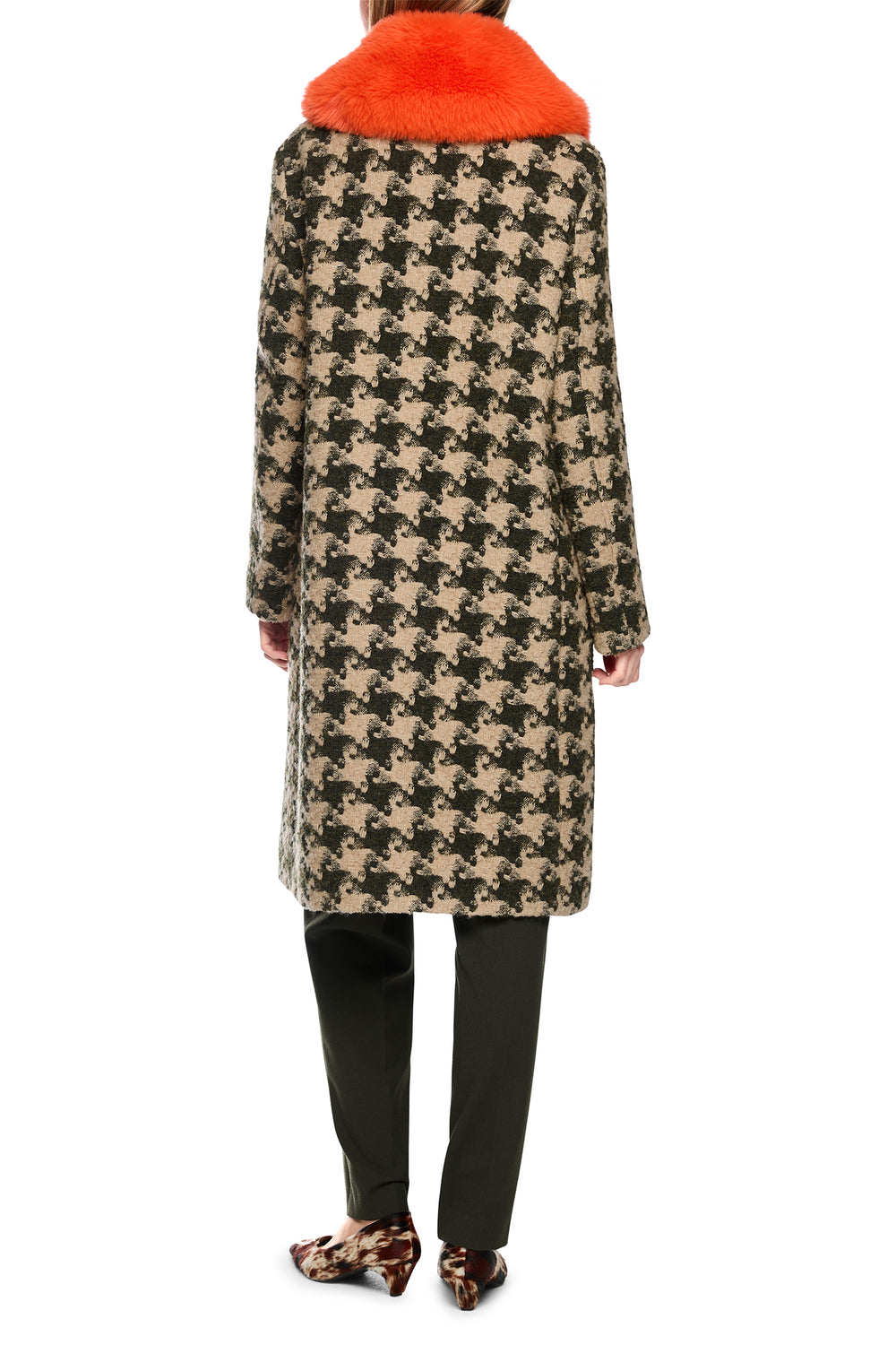 Marc Cain Collections Houndcheck Multicolour Woven Coat, full length back view