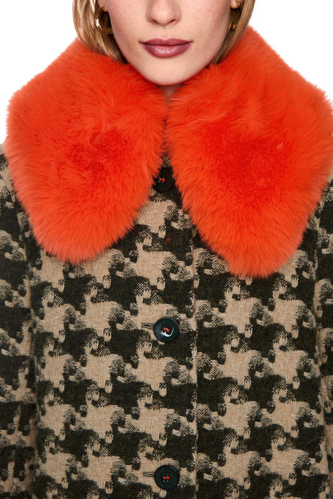 Marc Cain Collections Houndcheck Multicolour Woven Coat, collar detail