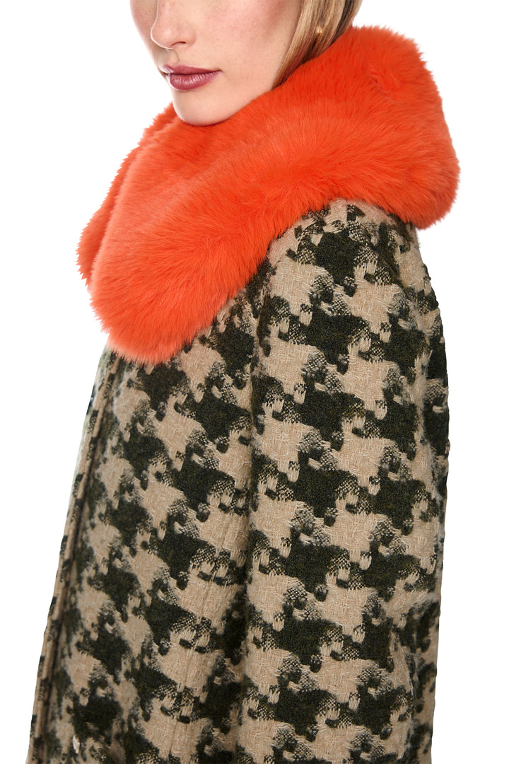 Marc Cain Collections Houndcheck Multicolour Woven Coat, faux fur collar detail