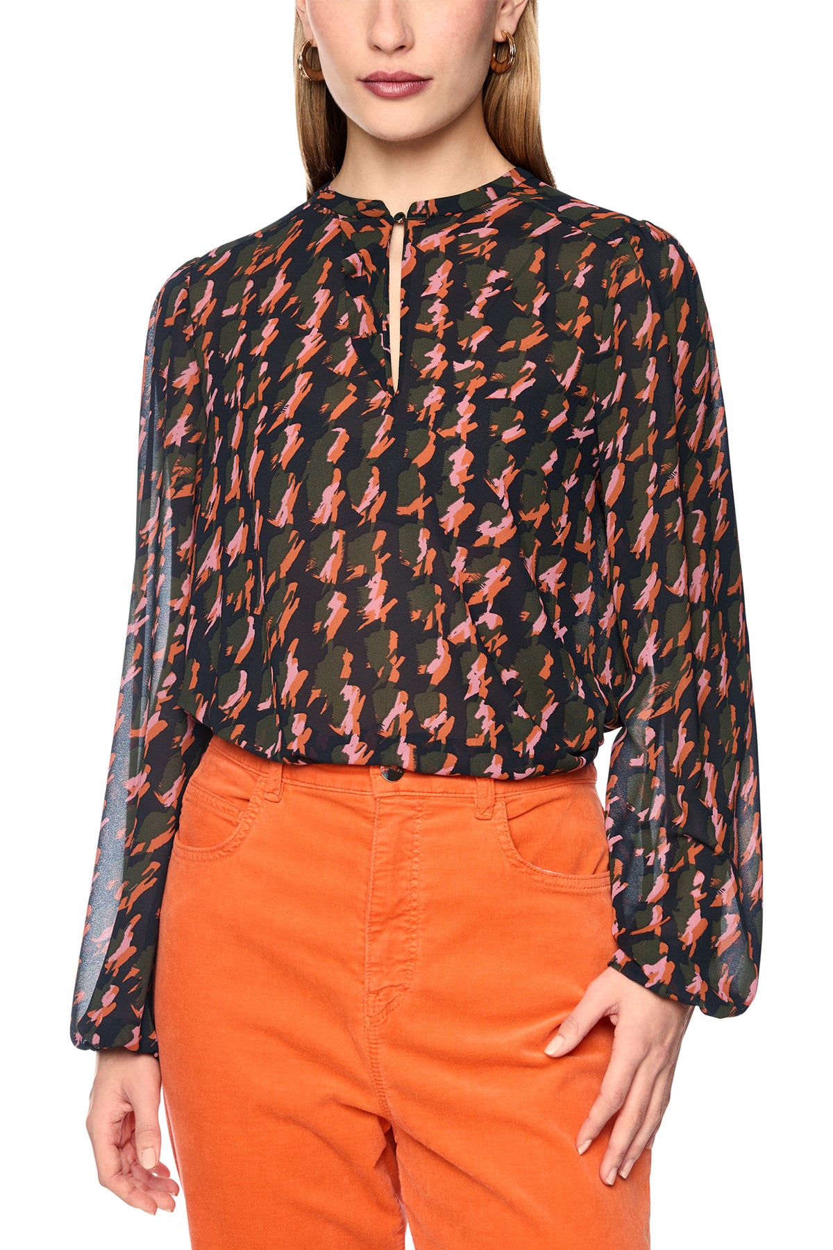 Marc Cain Collections Huehound Multicolour Woven Blouse, front view