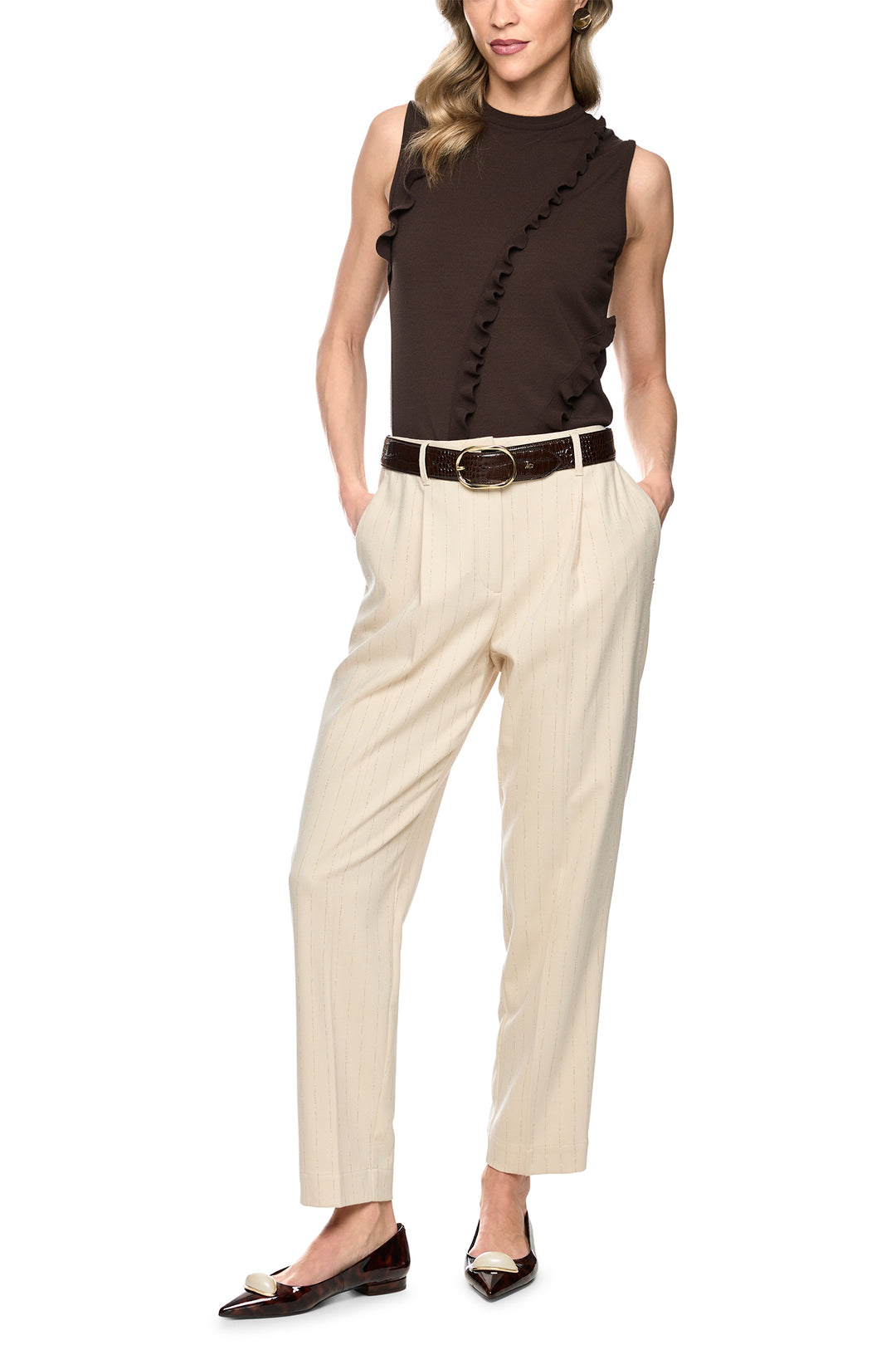 Marc Cain Collections seal brown knitted vest top at Olivia Grace Fashion