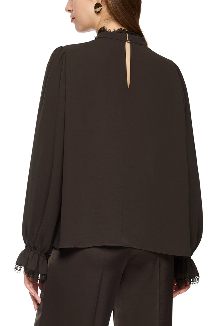 Marc Cain Collections seal brown lace trim blouse at Olivia Grace Fashion