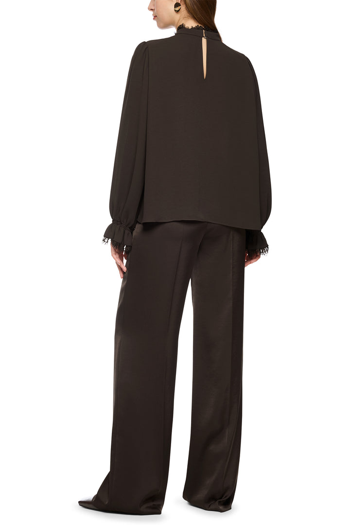 Marc Cain Collections seal brown lace trim blouse at Olivia Grace Fashion
