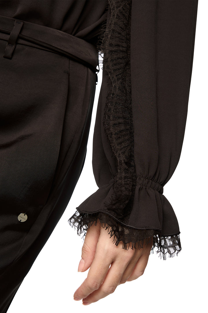 Marc Cain Collections seal brown lace trim blouse at Olivia Grace Fashion