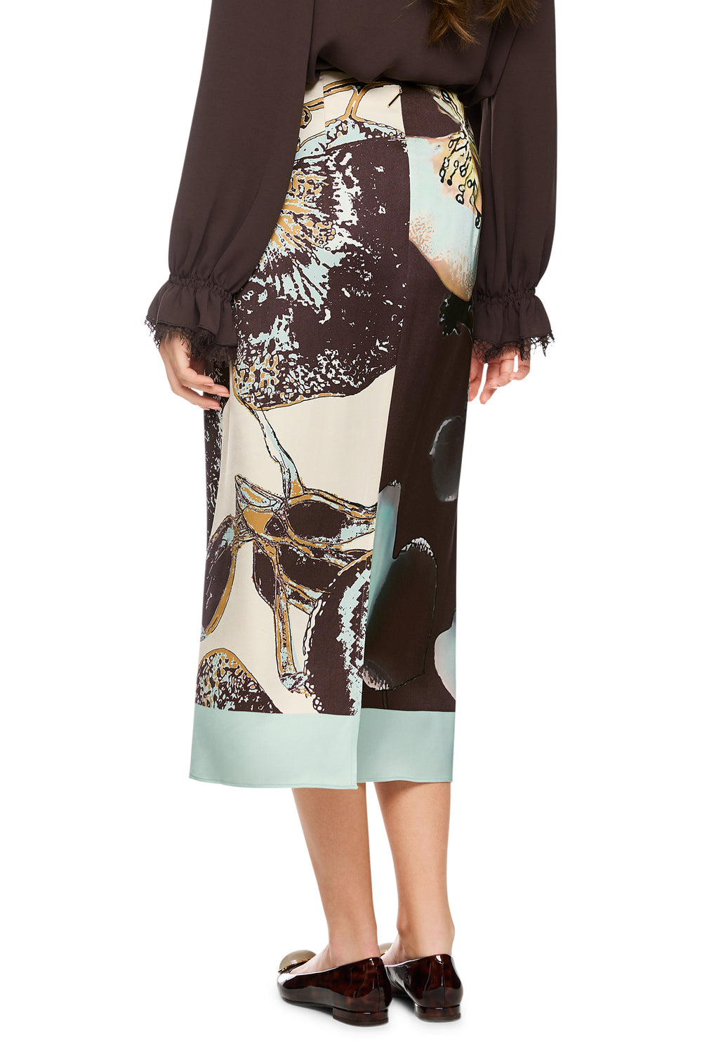Marc Cain Collections silt green floral midi skirt at Olivia Grace Fashion