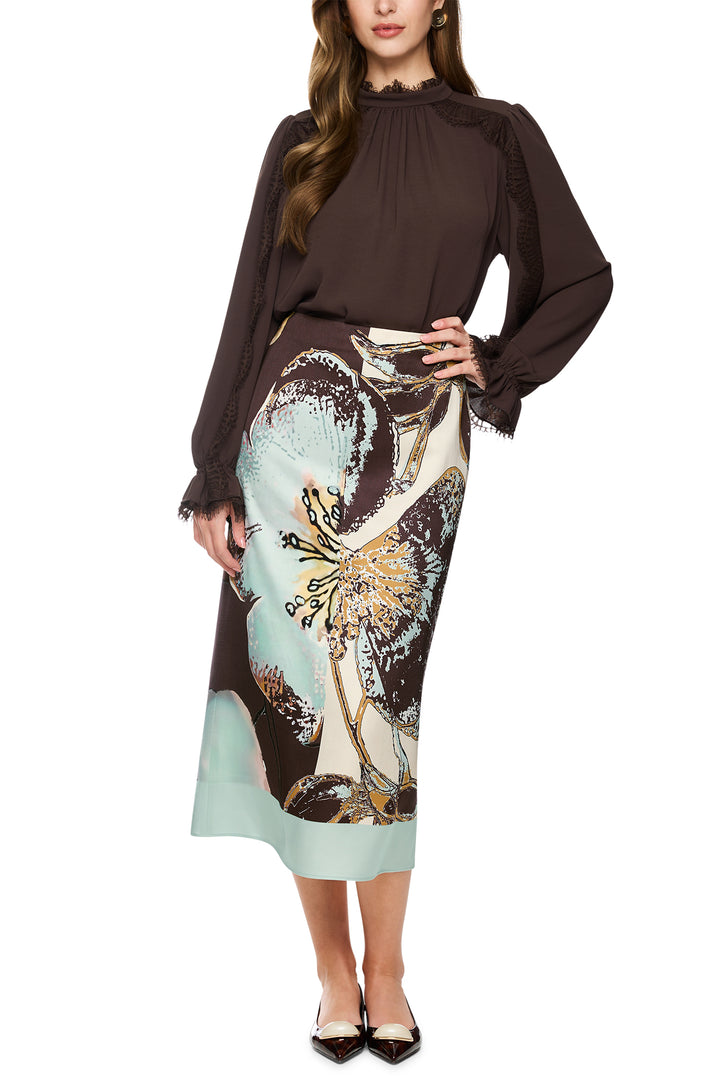 Marc Cain Collections silt green floral midi skirt at Olivia Grace Fashion