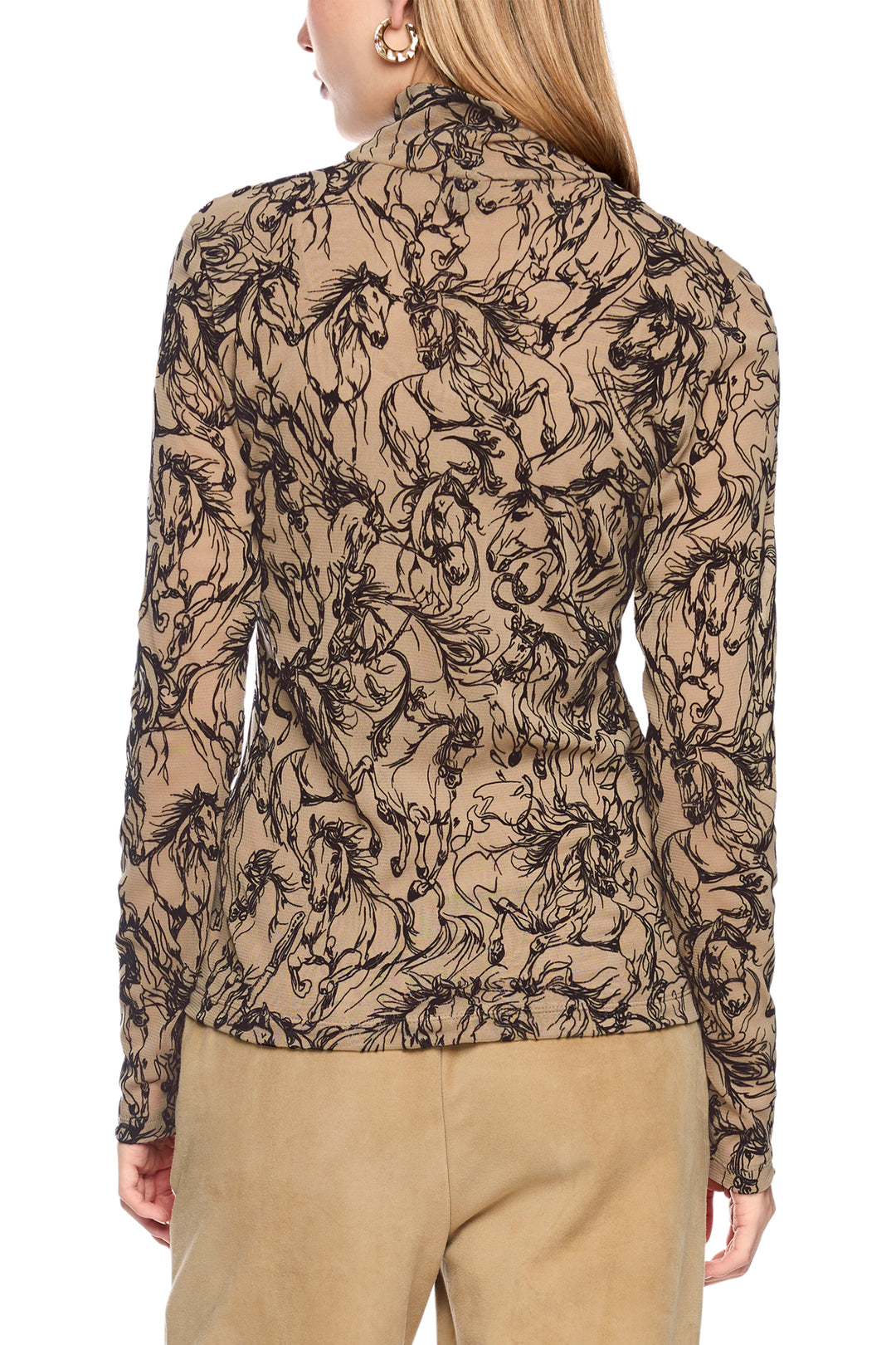 Marc Cain Collections Tannin Brown Horse Print Jersey Top, back view