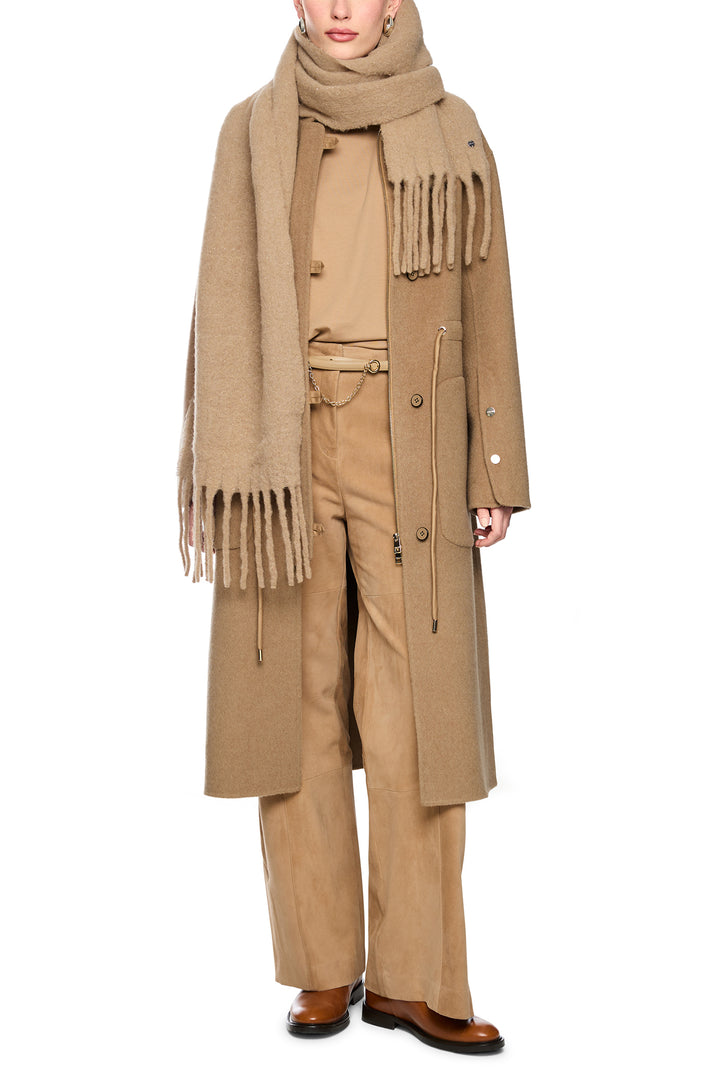 Marc Cain Collections Tannin Brown Woven Coat, full length front view
