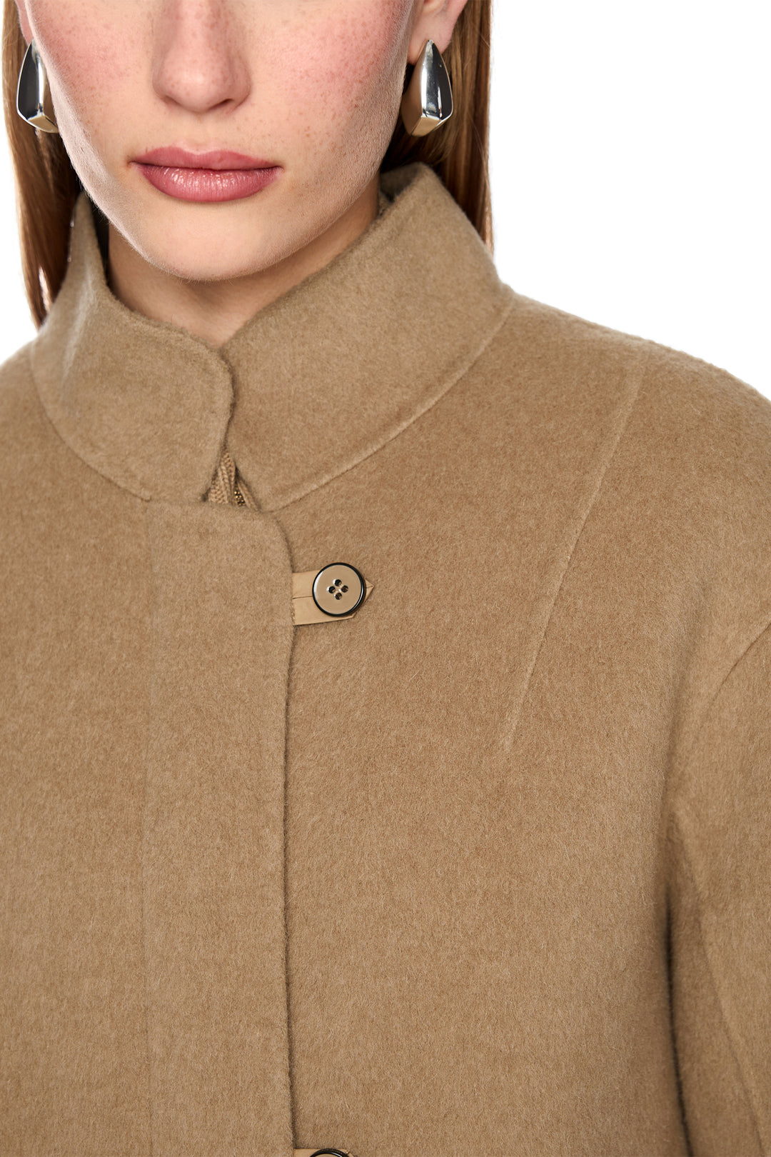 Marc Cain Collections Tannin Brown Woven Coat, collar detail