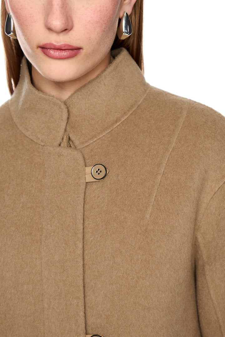 Marc Cain Collections Tannin Brown Woven Coat, collar detail