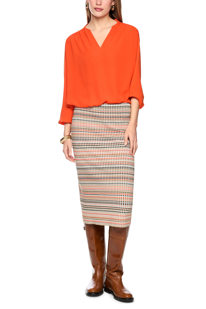Marc Cain Collections Tigerlily Orange Woven Blouse, full length front view