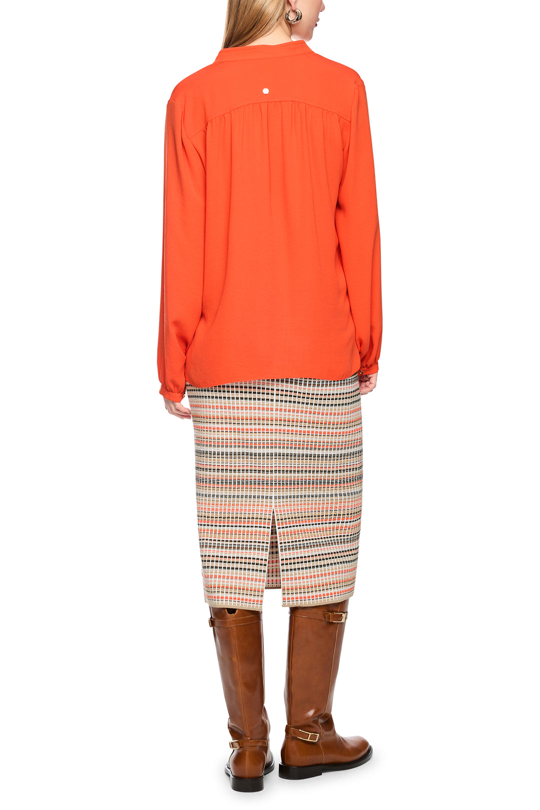 Marc Cain Collections Tigerlily Orange Woven Blouse, full length back view