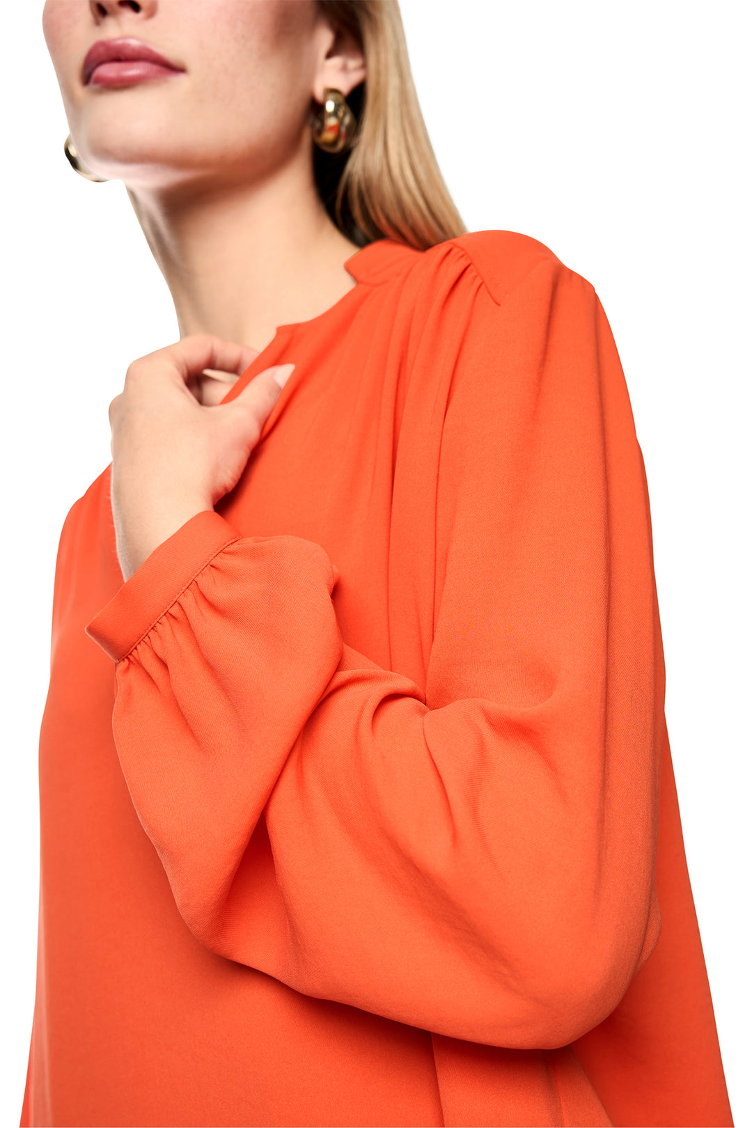 Marc Cain Collections Tigerlily Orange Woven Blouse, sleeve detail