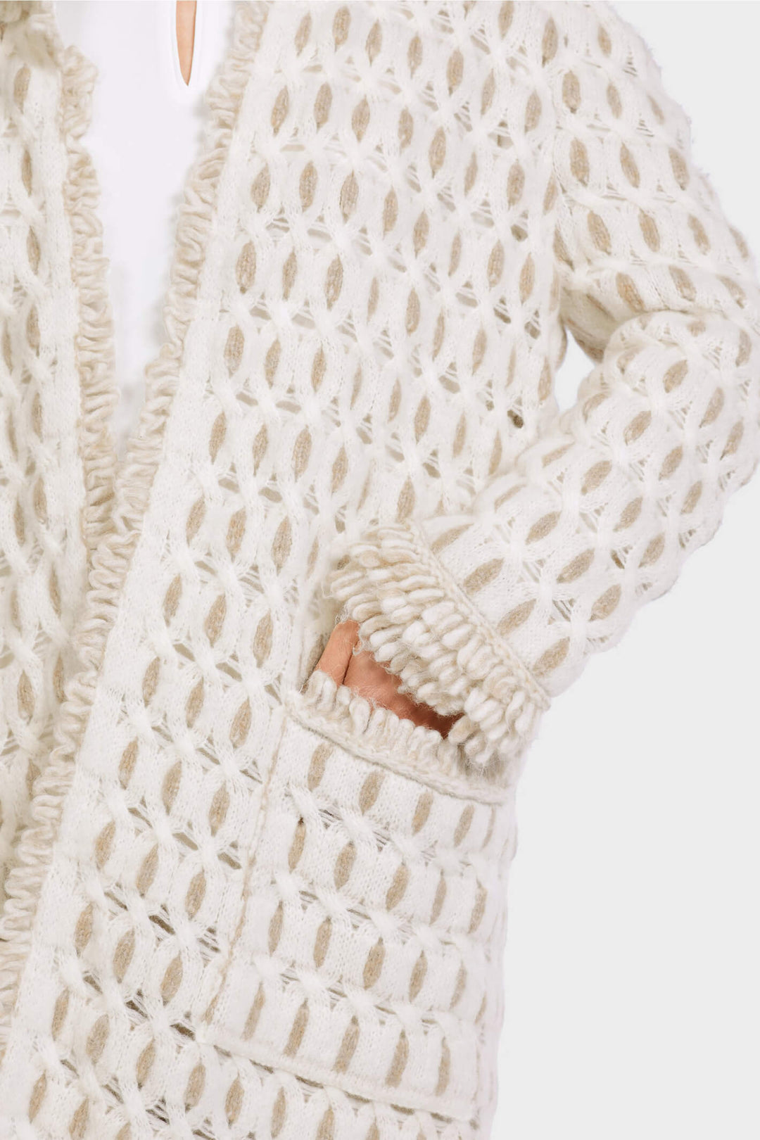 Marc Cain Collections VC 11.19 M46 110 Off White Knitted Coat - Olivia Grace Fashion
