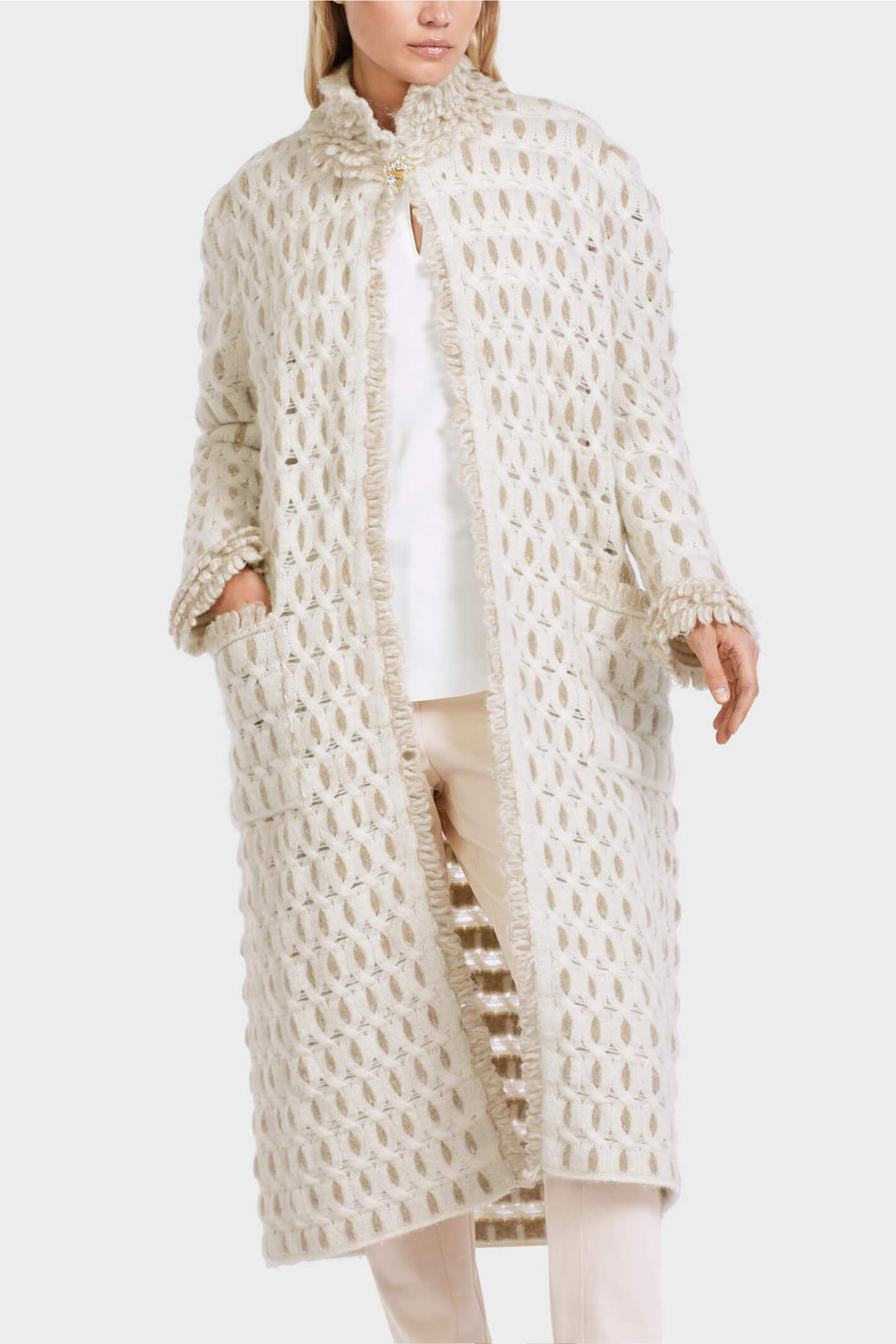 Marc Cain Collections VC 11.19 M46 110 Off White Knitted Coat - Olivia Grace Fashion