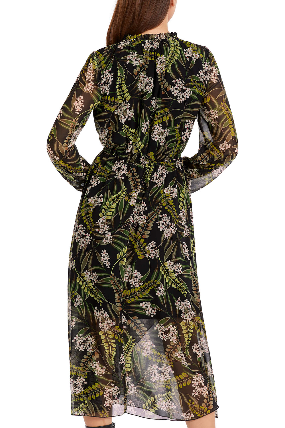 Marc Cain Collections VC 21.49 W87 900 Black Leaf Print Floaty Dress - Olivia Grace Fashion