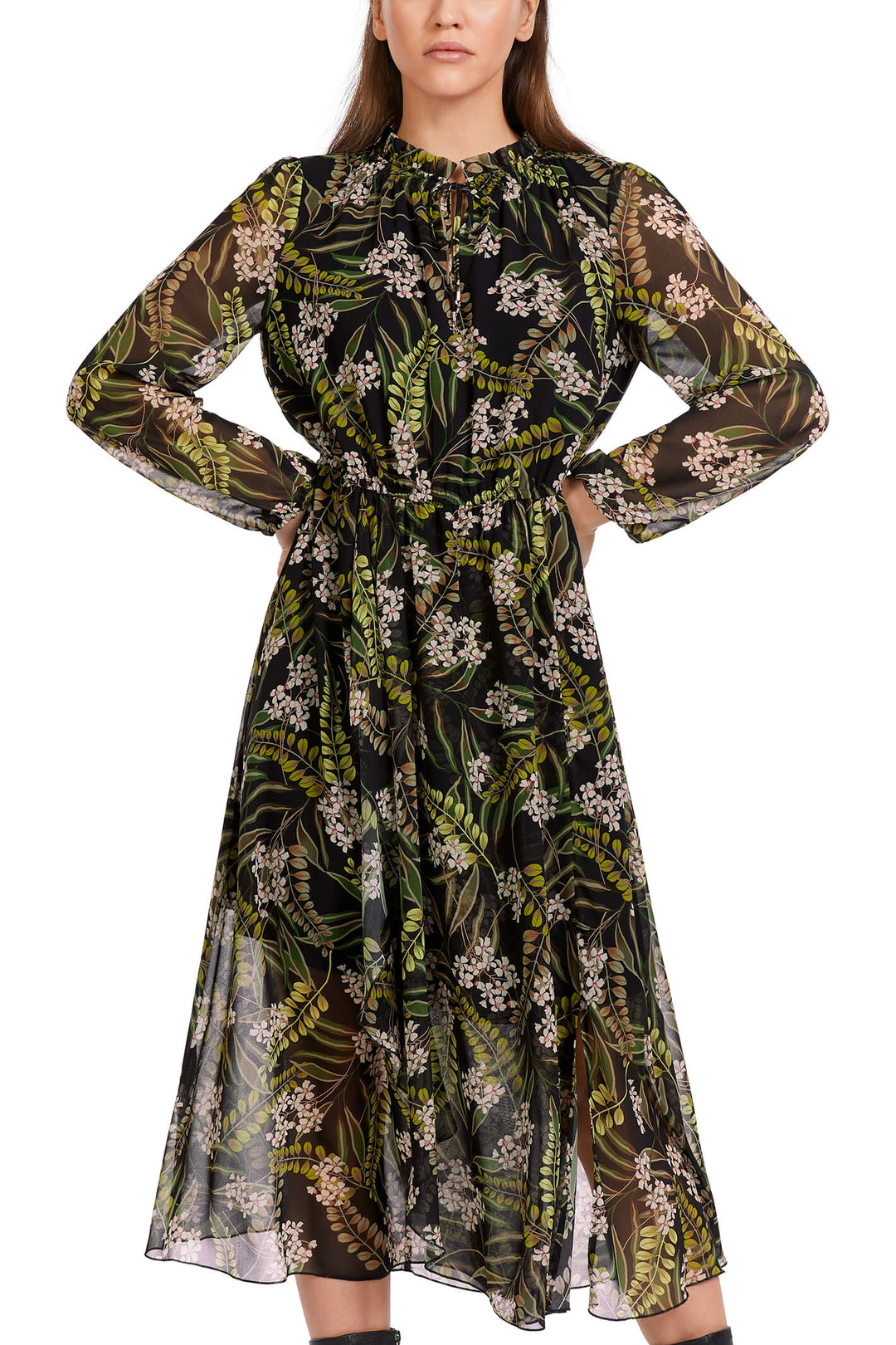 Marc Cain Collections VC 21.49 W87 900 Black Leaf Print Floaty Dress - Olivia Grace Fashion