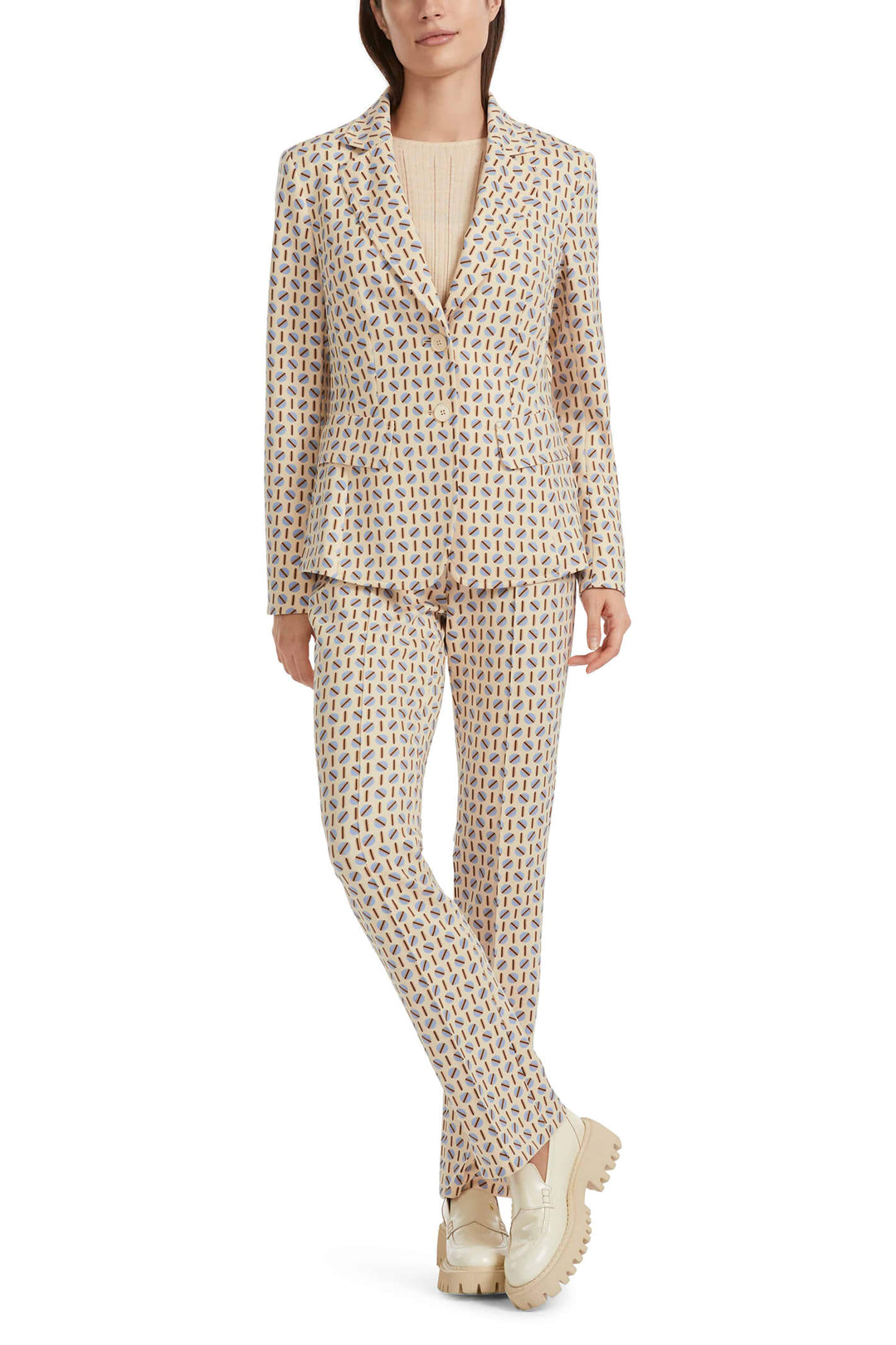 Marc Cain Collections VC 34.11 J04 132 Dark Cream Print Blazer Jacket - Olivia Grace Fashion