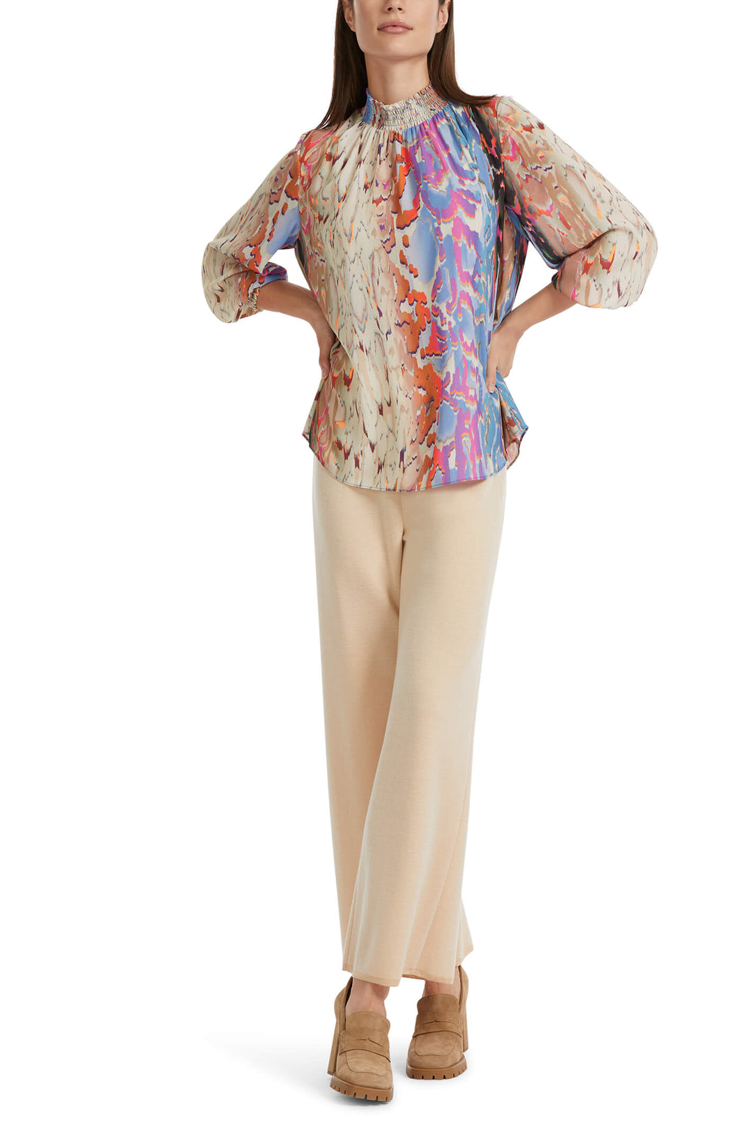 Marc Cain Collections VC 51.09 W41 321 Cream Dark Summer Sky Blouse - Olivia Grace Fashion