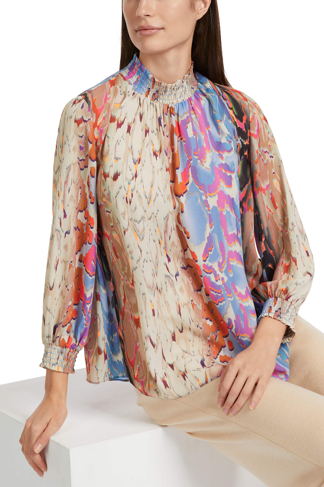 Marc Cain Collections VC 51.09 W41 321 Cream Dark Summer Sky Blouse - Olivia Grace Fashion