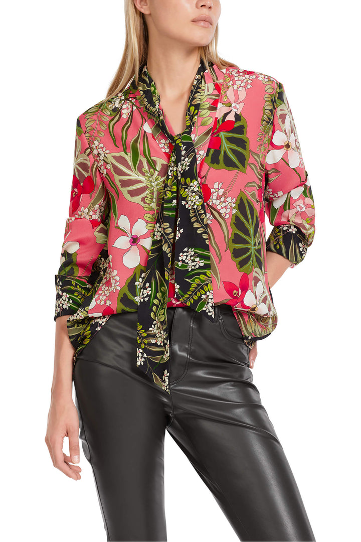 Marc Cain Collections VC 51.40 W61 222 Deep Coral Tie Neck Blouse - Olivia Grace Fashion