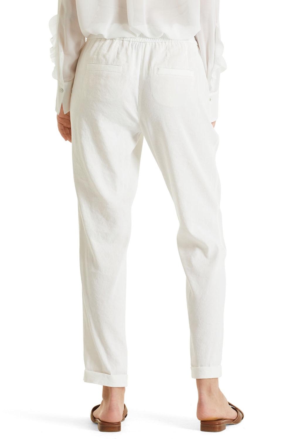 Marc Cain Collections WC 81.59 W47 110 Off White Pull-On Linen Mix Trousers - Olivia Grace Fashion