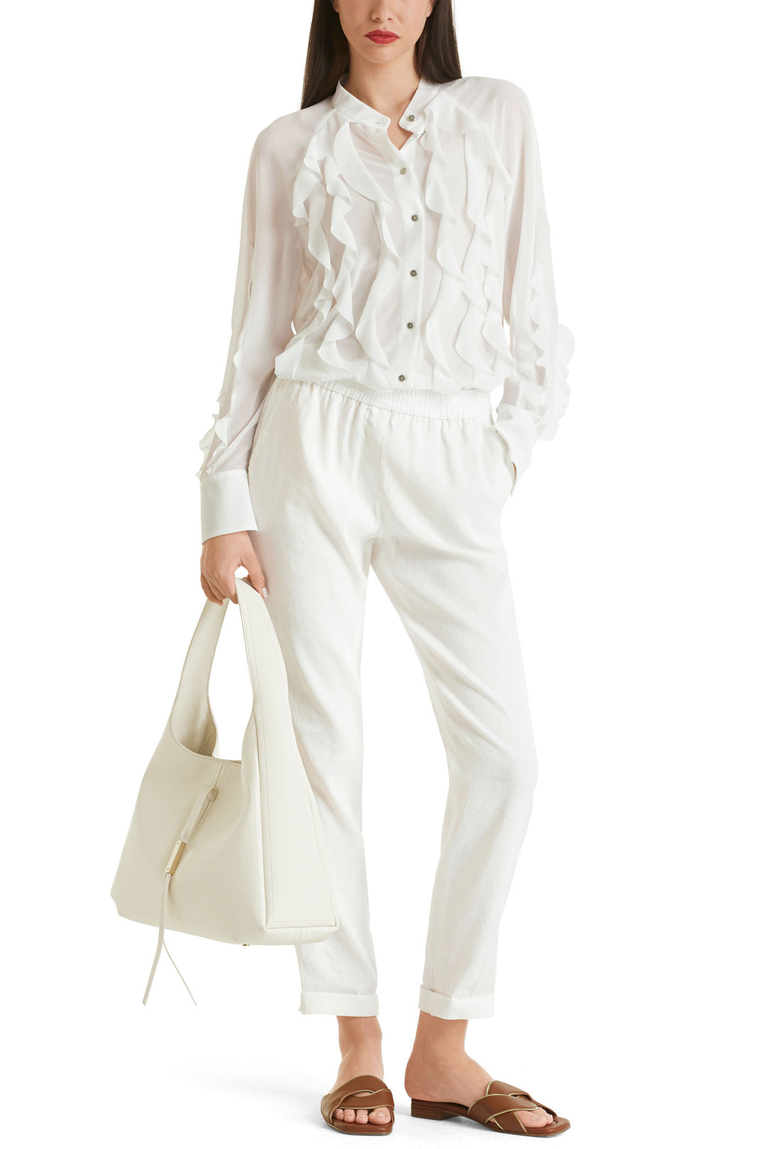 Marc Cain Collections WC 81.59 W47 110 Off White Pull-On Linen Mix Trousers - Olivia Grace Fashion