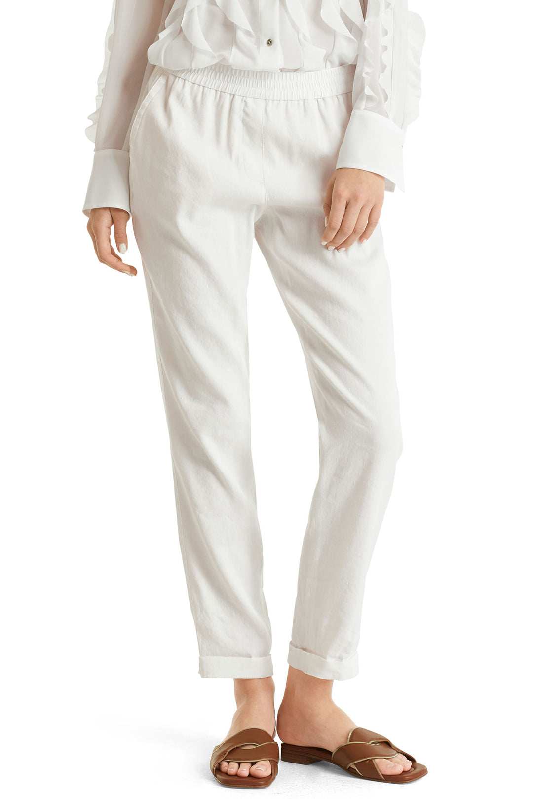Marc Cain Collections WC 81.59 W47 110 Off White Pull-On Linen Mix Trousers - Olivia Grace Fashion