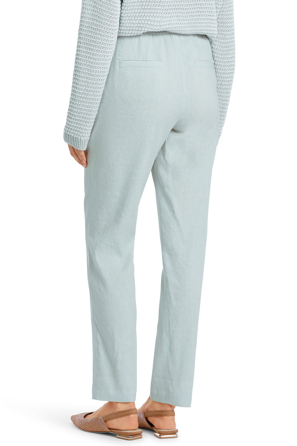 Marc Cain Collections WC 81.59 W47 302 Smoky Ice Blue Pull-On Linen Mix Trousers - Olivia Grace Fashion
