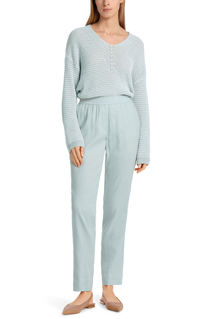 Marc Cain Collections WC 81.59 W47 302 Smoky Ice Blue Pull-On Linen Mix Trousers - Olivia Grace Fashion